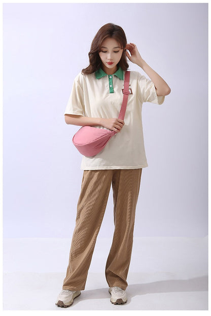 Solid Color Women's Portable Shoulder Bag Simple Female Nylon Cloth Padded Crossbody Bags Travel Purse Handbags Messenger Bag