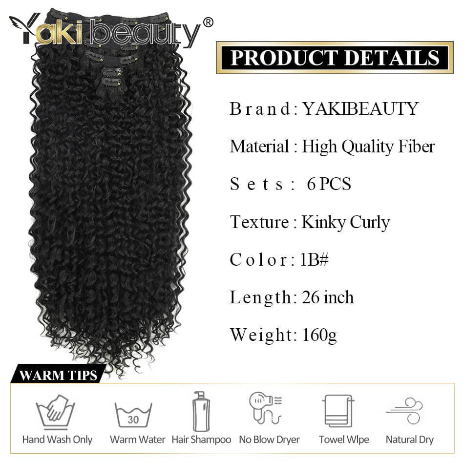 Aplique de Cabelo Cacheado Jerry Sintético de 26'' com Trama Dupla, Cabeça Completa, Fibra Japonesa Orgânica Ice Silk, Preto e Marrom, 160g