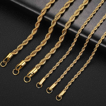 Colares de Corrente de Corda 2/3/4/5/6 MM para Homens Mulheres Elos Torcidos Sigapore Gargantilha Joia Básica Casual Punk Rock Aço Inoxidável