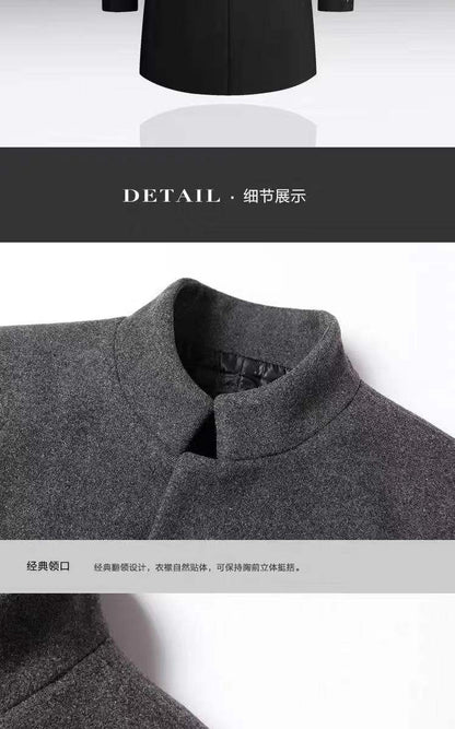 Autumn and winter men's woolen overcoat, mid-length trench coat with cotton and thick men's jacket, middle-aged overcoat