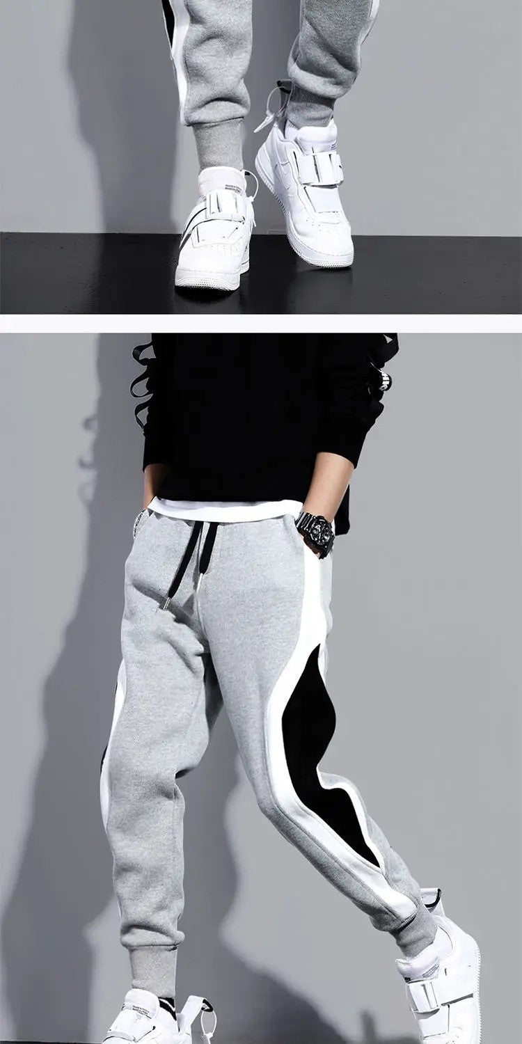 Autumn Men's Wide Loose Casual Pants Mens Patchwork Nine-point Sports  Elastic Rope Breathable Tie-foot Trousers