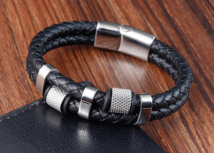 Pulseira de corda trançada charmosa para homens, fecho magnético de aço inoxidável, pulseiras e braceletes de couro legítimo, joias masculinas e femininas