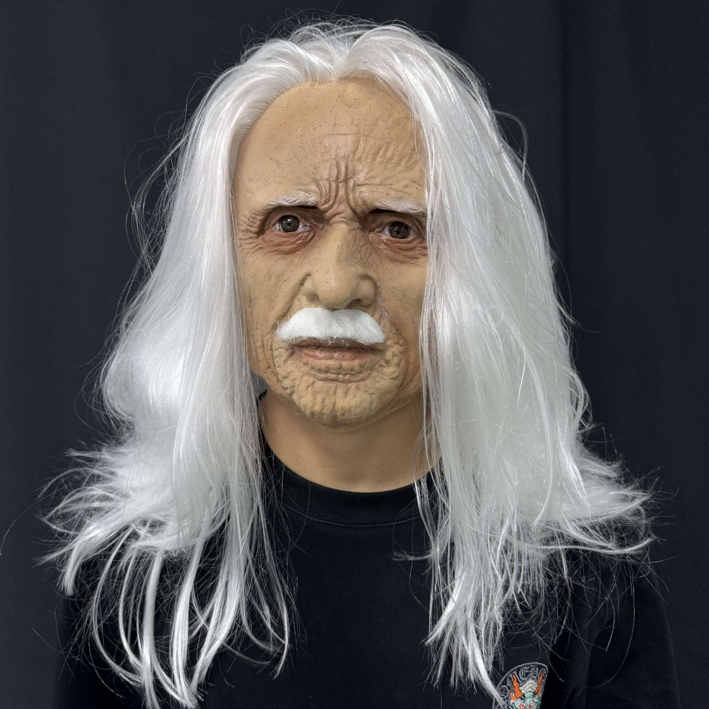 Realistic Old Man Latex Mask with Long White Hair & Mustache – Full Head Cosplay Helmet for Halloween Costume Party Props