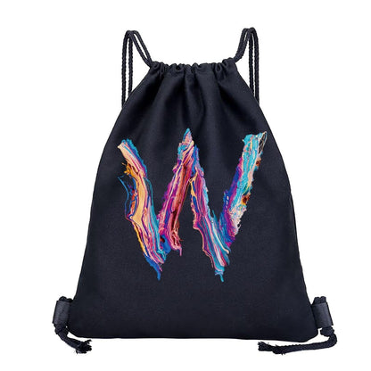 26 Initials Print Drawstring Bag Backpack Men and Women Beach Sports Travel Backpack Kid Gift Supplies Bag Portable Sundries Bag