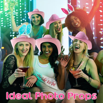 6-48Pcs Sparkly Cowboy Hat for Wedding Bachelorette Party Cowgirl Hats with Bandanas Heart Sunglasses Western Party Supplies