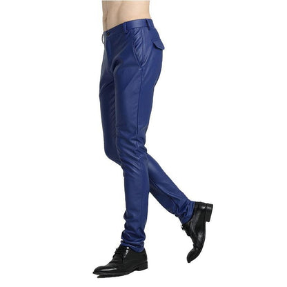 Men's Slim Fit Leather Pants Motorcycle Trendy Sle Long Trousers Thiened PU Fabric Summer Season Faionable Biker Pants