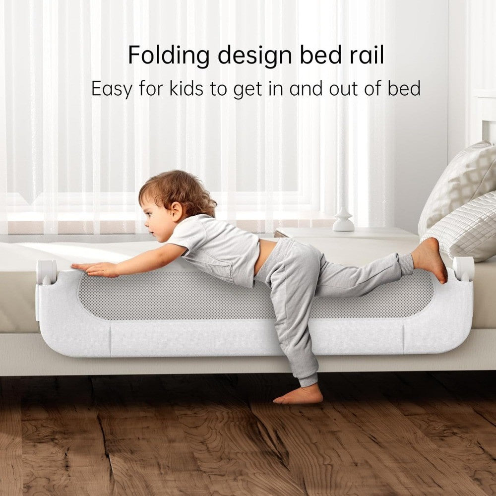 Toddler Folding Bed Rail with Enhanced Safety Anchors, Suitable for Bunk, Full, Queen, King, and Twin Beds (White)
