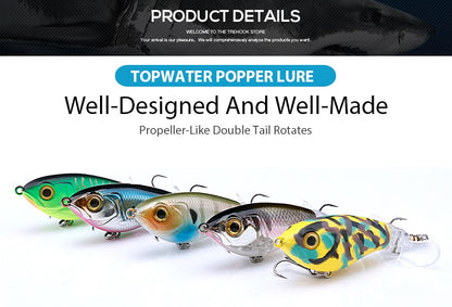 Iscas de Pesca TREHOOK 9g/16g de Superfície Whopper Popper Cauda de Hélice Dupla Giratória Isca Artificial Flutuante