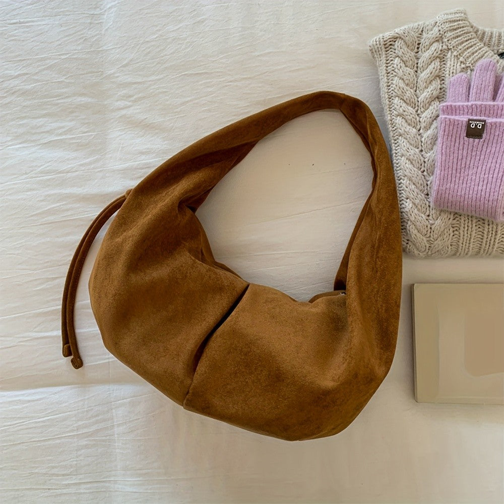 Retro Suede Leopard Print Saddle Bag for Women, Trendy Autumn and Winter Fashion, Underarm Bag, Large Capacity Handbag