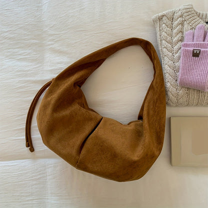 Retro Suede Leopard Print Saddle Bag for Women, Trendy Autumn and Winter Fashion, Underarm Bag, Large Capacity Handbag