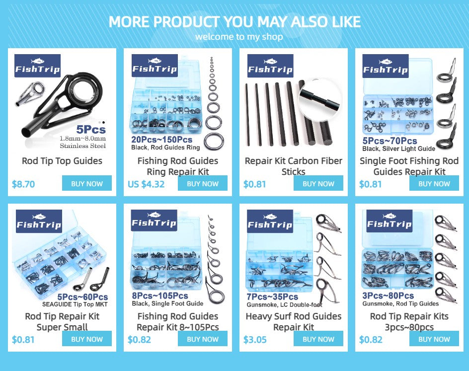 FishTrip Fishing Rod Guide Tip Repair Kit Black Top Tip Replacement 5-50pcs Stainless Steel Frame Ceramic Ring Building Repair