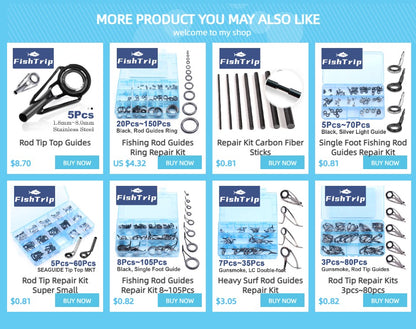 FishTrip Fishing Rod Guide Tip Repair Kit Black Top Tip Replacement 5-50pcs Stainless Steel Frame Ceramic Ring Building Repair
