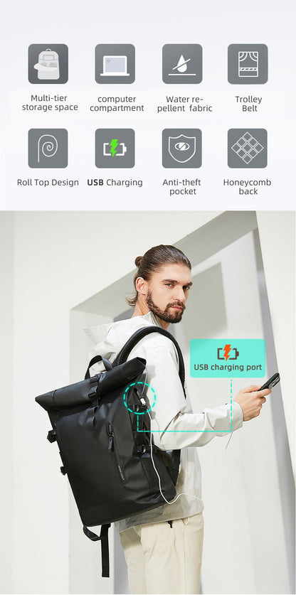 Mochila de Viagem Expansível HK Masculina Grande Capacidade À Prova D'Água Bolsa para Laptop de 15,6" Mochila de Caminhada Ciclismo com Porta USB