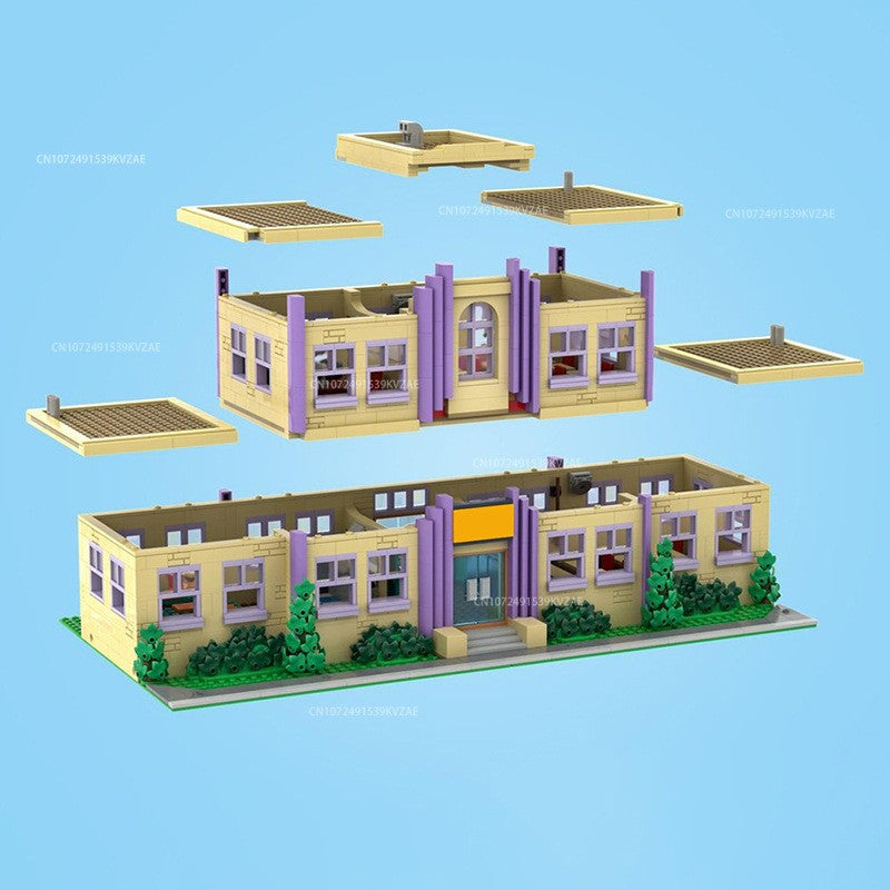 MOC Simpsonized Modular Taberna do Moe Blocos de Construção Casa da Cidade Escola Primária de Springfield Arquitetura Skyline Tijolos Brinquedos