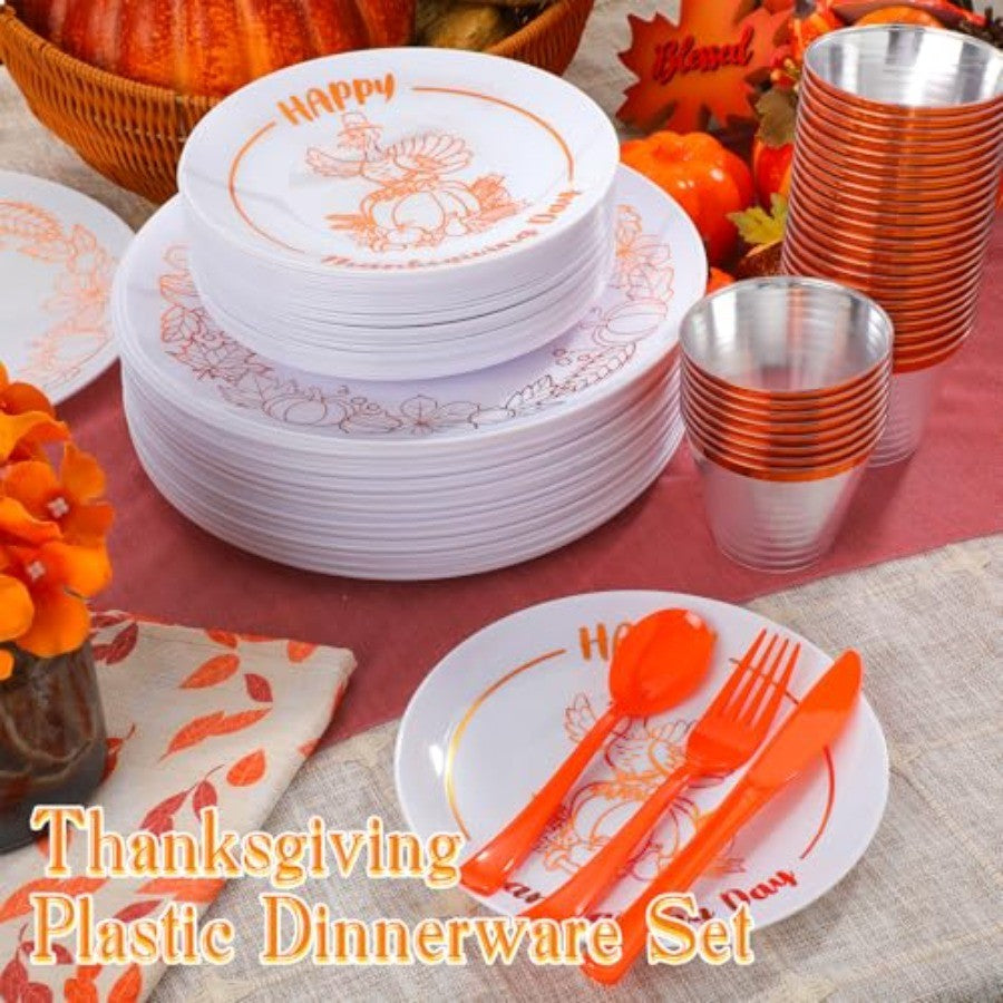 280 Pcs Thanksgiving Plastic Dinnerware Set, Thanksgiving Plates Sets, Includes Dinner Plates Dessert Plates Cups Fall Paper Nap