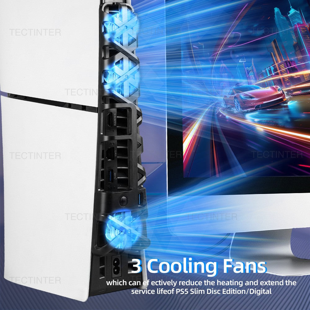 Cooling Fan for PS5 Slim Disc Edition/Digital Edition Game Console with RGB Lighting USB 3.0 Port for PlayStation 5 Accessories
