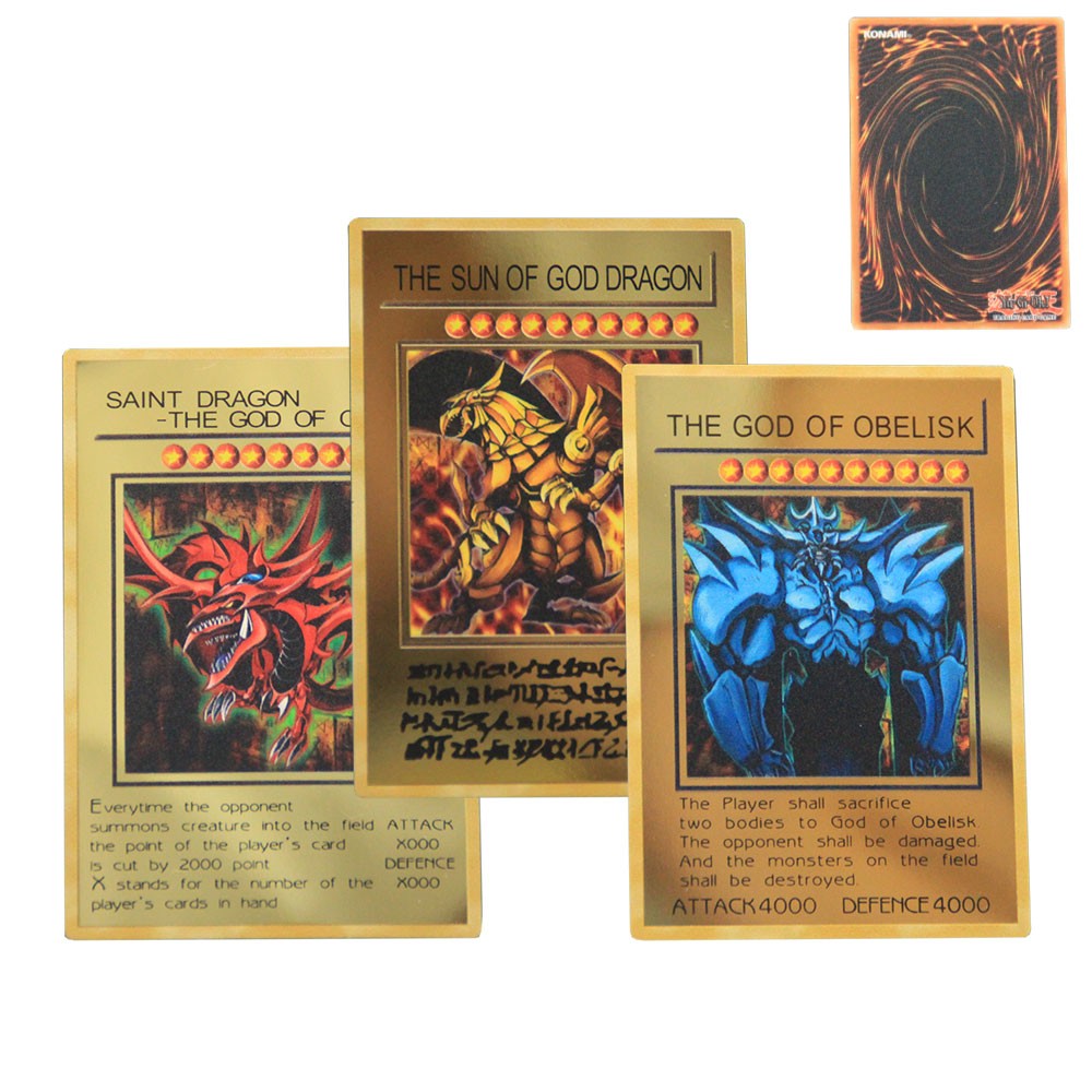 3 unidades de cartão YuGiOh DIY de metal preto, deus egípcio Slifer, o Dragão do Céu, Obelisco, o Atormentador, o Dragão Alado de Ra, o Cartão de Deus