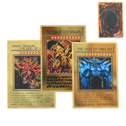 3 unidades de cartão YuGiOh DIY de metal preto, deus egípcio Slifer, o Dragão do Céu, Obelisco, o Atormentador, o Dragão Alado de Ra, o Cartão de Deus