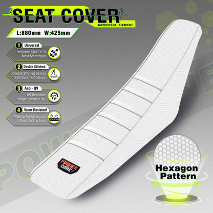 Capa de Banco Branca Powerzone Macia Impermeável Antiderrapante Canelada para Motocicleta Capa de Banco para SXF EXC KXF CRF YZF WR TC TE
