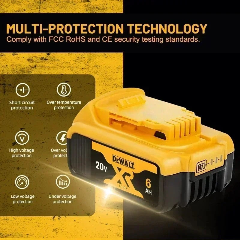 Bateria Dewalt 20V 100% Genuína, Bateria Recarregável de Íon de Lítio 2AH 5AH 6AH, Bateria de Substituição para Ferramentas Elétricas Dewalt DCB200