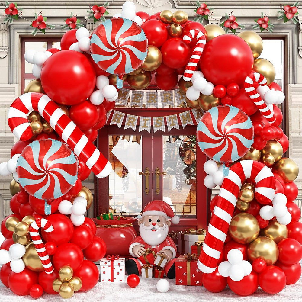Christmas Decor Balloons Red White Gold Balloon Garland Arch Kit Christmas Candy Cane Foil Globos Home Party New Year Decoration