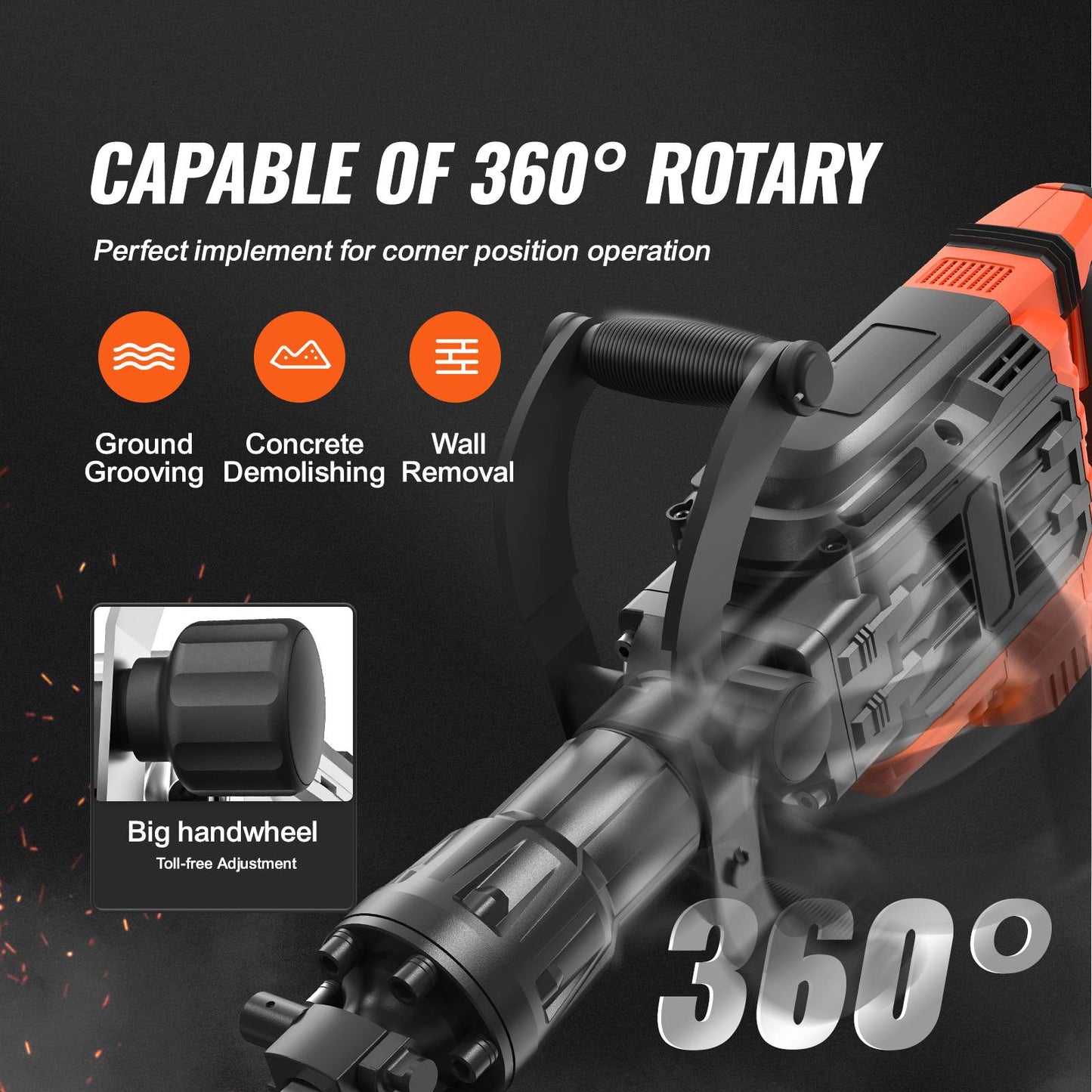 Martelete Demolidor SucceBuy 3500W Quebrador de Concreto 2 Talhadeiras Luvas para Escavação 1900 BPM Martelete Demolidor Elétrico para Serviço Pesado