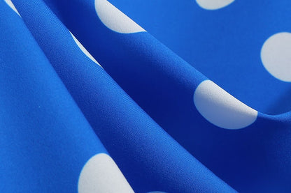 Elegant Women Summer Dress Puff Short Sleeve Polka Dot Peter pan Collar Vintage A-line Midi Long Party Sundress