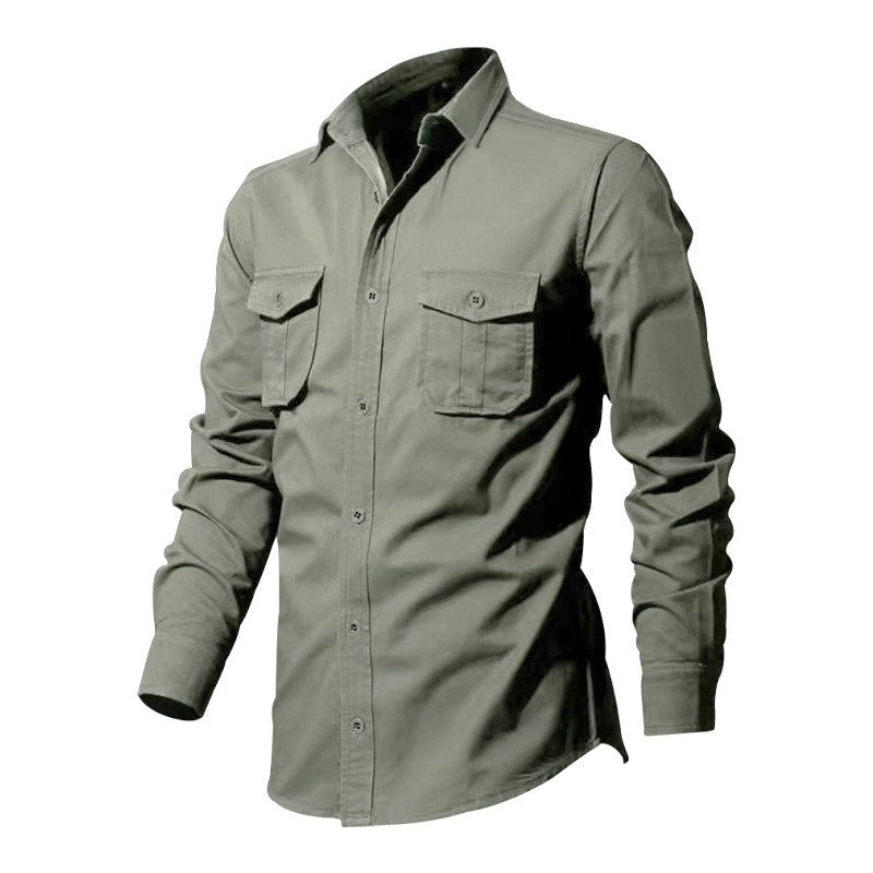 Safari Cotton Shirts Mens Outdoor Work Travel Button Down Tops Casual Long Sleeve Hiking Camping Utility Shirt With Flap Pocket