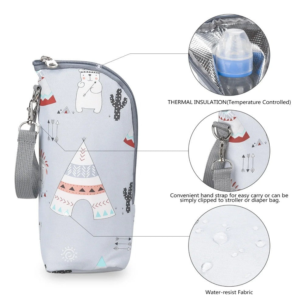 Baby Bottle Warmer Bag Portable Infant Feeding Bottle Aluminum Foil Insulation Outing Stroller Hanging Bag for Storage Cups