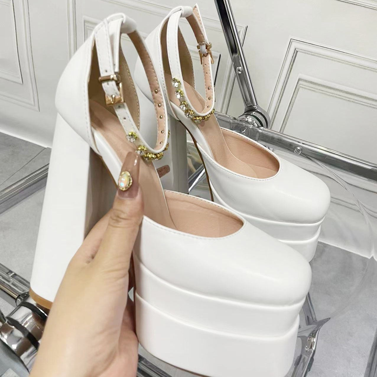 New Fashion Women Pumps Retro Mary Janes Chunky Heels Sandals Spring Platform Dress Party Wedding Basic Shoes Woman Big Size