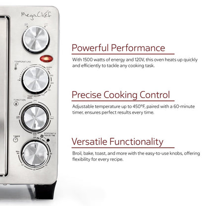 30 Quart Electric Toaster Oven French Door Multi-Function Kitchen Appliance 1500W 60 Minute Timer Adjustable Temperature Bake