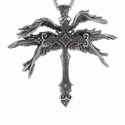 Colar com Pingente de Cruz de Asas de Jesus Gótico Retrô, Joia para Homens e Mulheres, Grande, Vintage, Punk Escuro, Amuleto Religioso, Presentes