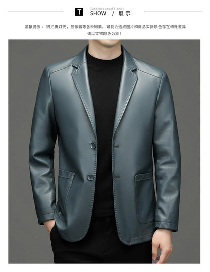2025 Autumn Winter Men's Genuine Leather Blazers Jackets Slim Fit Suits Coats Business Casual Genuine Leather Suits Jackets Male