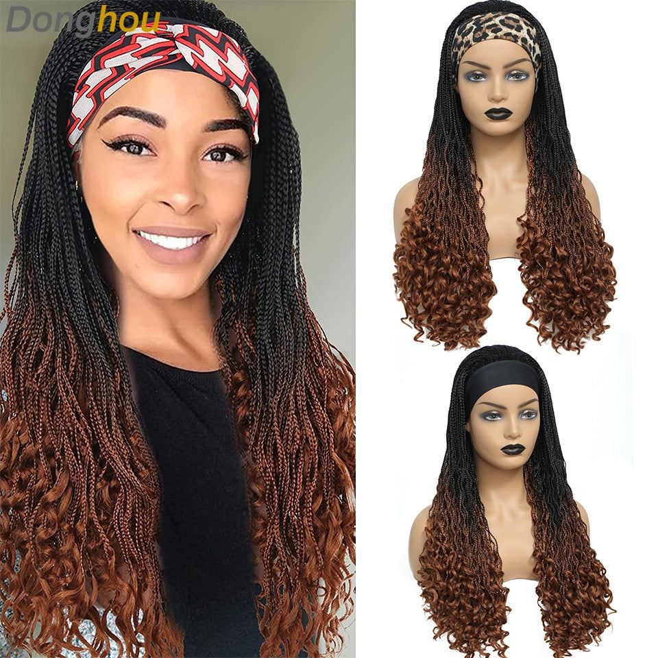 Donghou Wig Headband Box Braid Wig Ombre Braided Head Band Wig Goddess Box Braid Synthetic Headband Wig Perruque Avec Bandeau