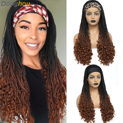 Donghou Wig Headband Box Braid Wig Ombre Braided Head Band Wig Goddess Box Braid Synthetic Headband Wig Perruque Avec Bandeau