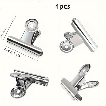 4pcs Stainless Steel Round Head Spring Clamps - Heavy Duty Multipurpose Clips for Office, Kitchen, Home Organization,Food Bags
