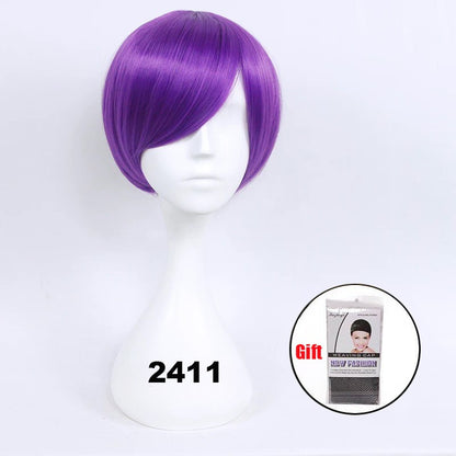 Peruca curta sintética Snoya 30cm roxo azul vermelho amarelo fibra de alta temperatura Peruca para festa a fantasia Cosplay 23 cores