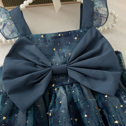 Summer Baby Girl Dress Bow Sequined Sleeves Princess Tulle Dress for Kids Girl Dance Party Gown Summer Clothes