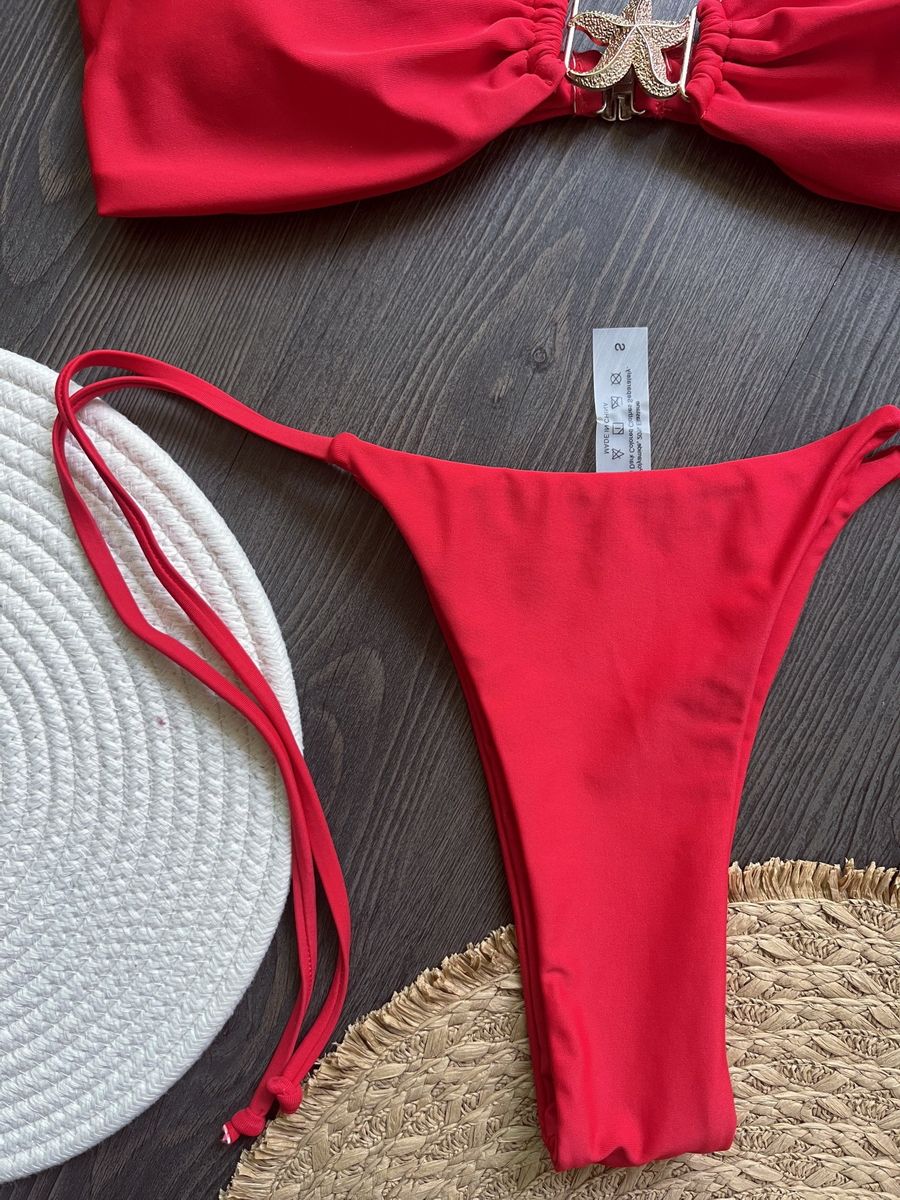 Para Praia 2025 Sexy Push Up Bikini Women Swimwear Metal Starfish Bandeau Thong Bikini Brazilian Swimsuit Female Bathing Suit