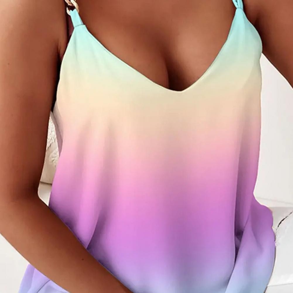 V-neck Sleeveless Chain Strap Women Vest Women's Summer Top Blouse Sexy Tie-dye Print Loose Camisole Top Female Clothing