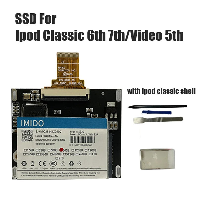 Kit de atualização para Ipod Classic SSD 128gb Peças incluídas 5ª 6ª 7ª geração Tampa traseira/Kit de ferramentas de instalação Ótimo para Ipod Video/Classic
