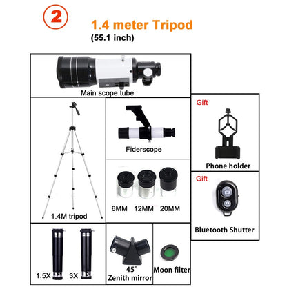 Telescópio Astronômico Profissional F30070 Monocular 150x Zoom HD Visão Noturna para Observação da Lua e Estrelas AZM70300
