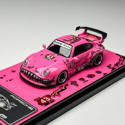 In-Stock Flame 1:64 Rwb 993 964 Pink/Green Dinosaur Paint Simulation Alloy Miniature Die-Cast Car Model Custom Children Toy Gift