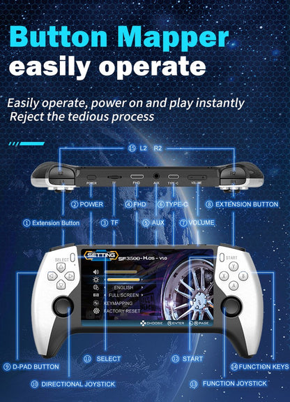 SF3500 Handheld Game Console, 5-Inch IPS Large Screen Portable Game Console, Built-in 20000+ Games, Supports FHD Output