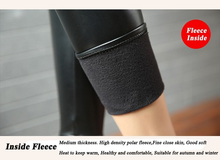 BIVIGAOS Fashion Women PU Leather Pants Elastic High Waist Winter Leggings Slim Velvet Leather Leggings Skinny Fleece Trousers