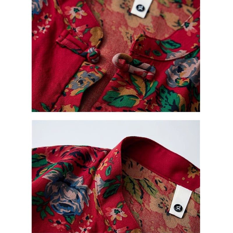 Chinese Style Men's Long-sleeved Printed Shirt, Single-breasted Stand-up Collar Shirts, Fashion Casual Top Camisas, Size M-6XL