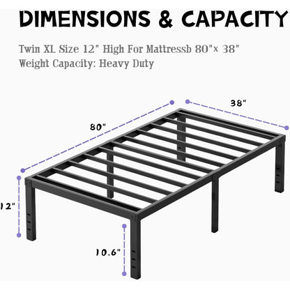 Bases de Cama Metálicas Twin XL de 30 cm de Altura, Estrutura de Cama Plataforma Twin XL Sem Necessidade de Box Spring, Fácil Montagem, Sem Ruído, Resistente, Preto