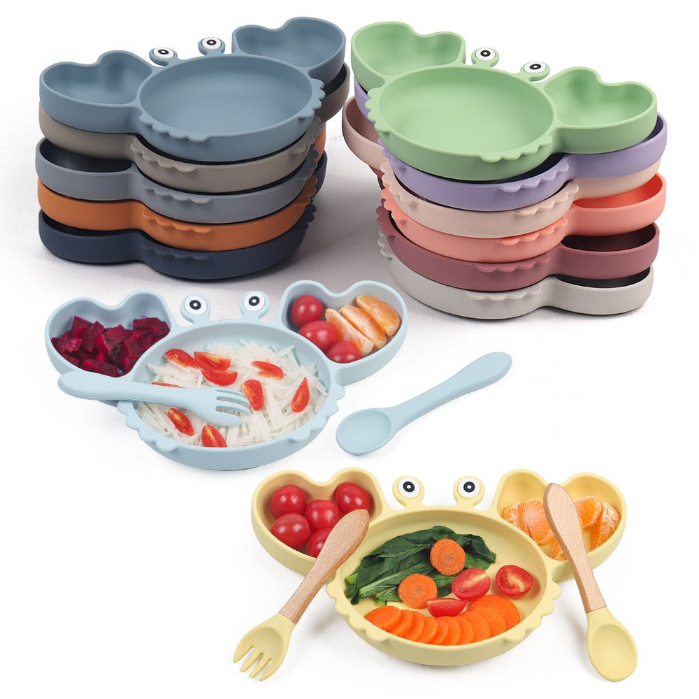 9Pcs Baby Silicone Non-Slip Suction Bowl Plate Spoon Waterproof Bib Cup Set Baby Crab Dishes Food Feeding Bowl for Kids BPA Free
