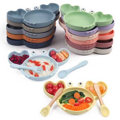 9Pcs Baby Silicone Non-Slip Suction Bowl Plate Spoon Waterproof Bib Cup Set Baby Crab Dishes Food Feeding Bowl for Kids BPA Free