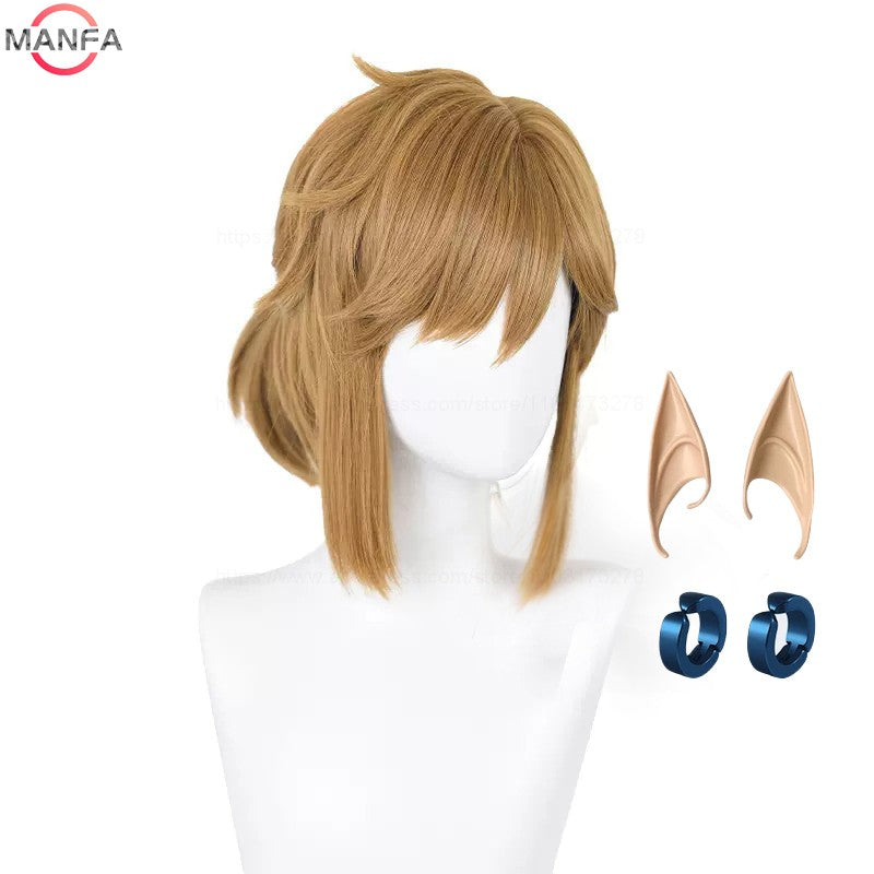 Peruca de Cosplay Link de Alta Qualidade Peruca Loiro Marrom Cosplay Anime Perucas Sintéticas Resistentes ao Calor Perucas de Halloween